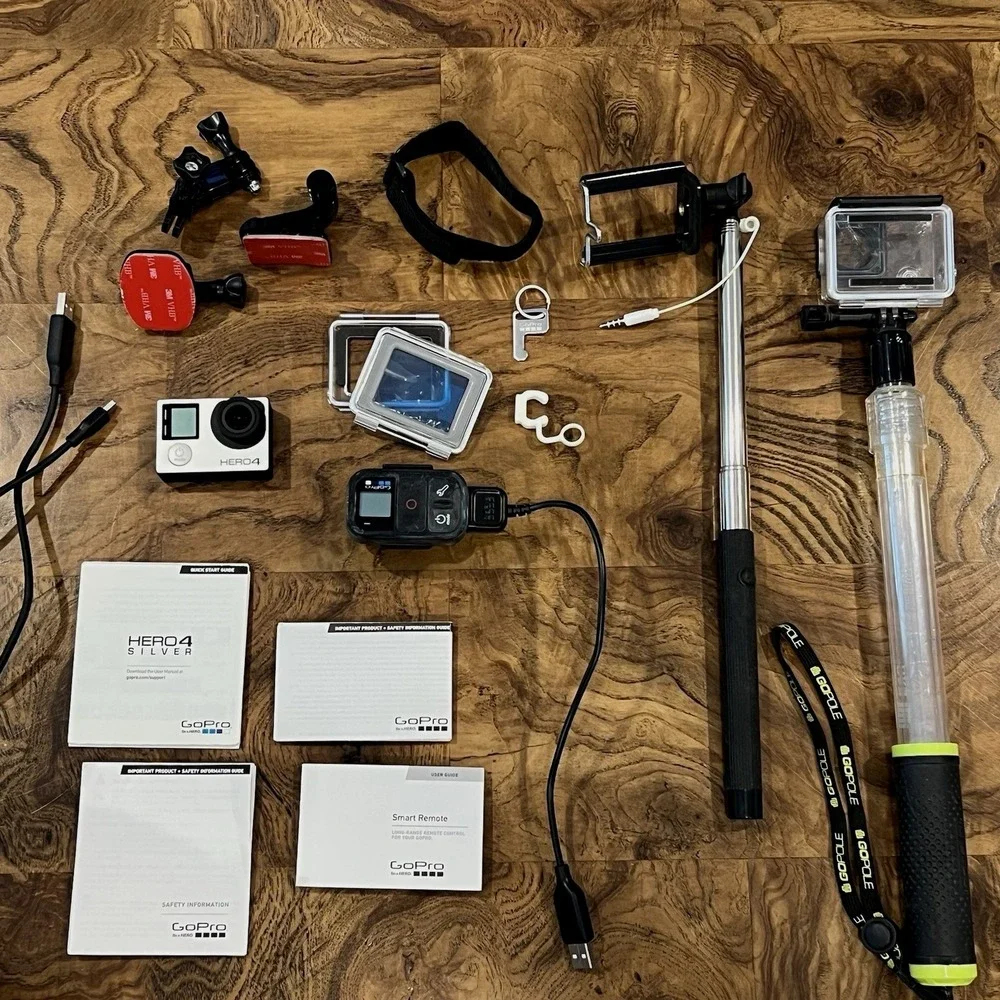 GoPro Hero4 Silver Action Camera Bundle Smart Remote GoPole Mounts